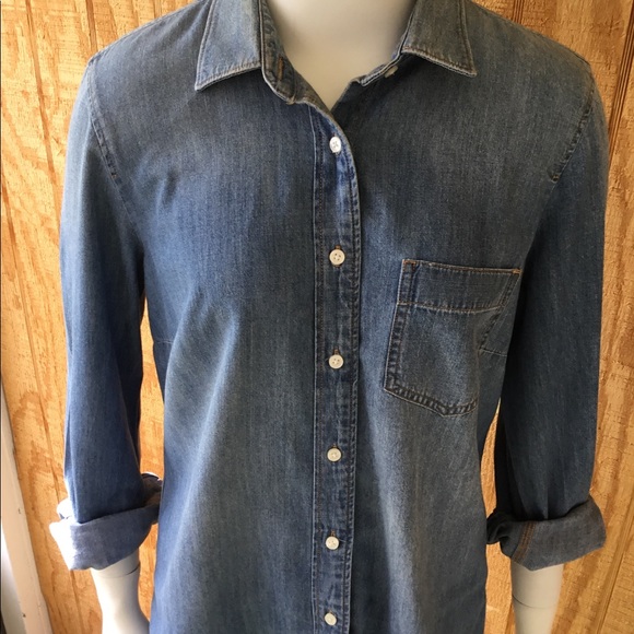 Women J. Crew Denim Perfect Fit Shirt with Pocket - Picture 2 of 6